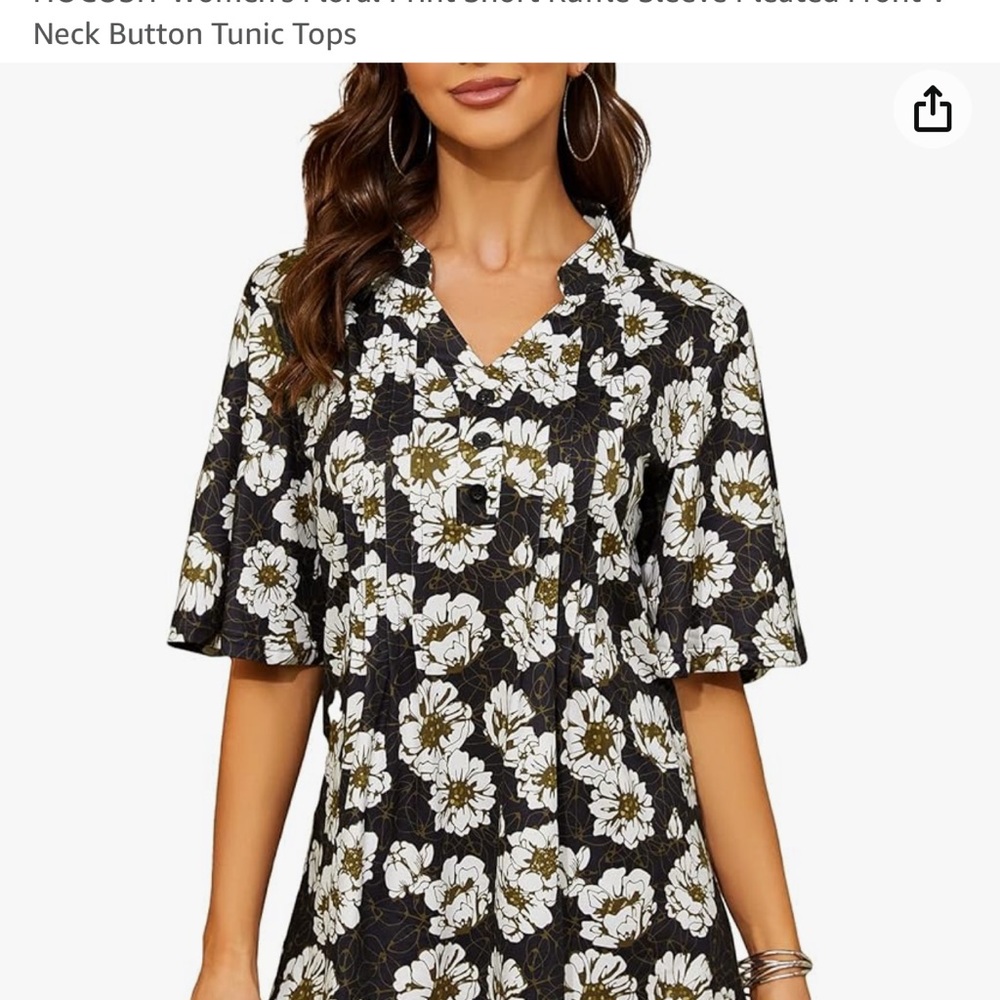 Floral HOCOSIT Women's Print Short Ruffle Sleeve Pleated Front V Neck Button L